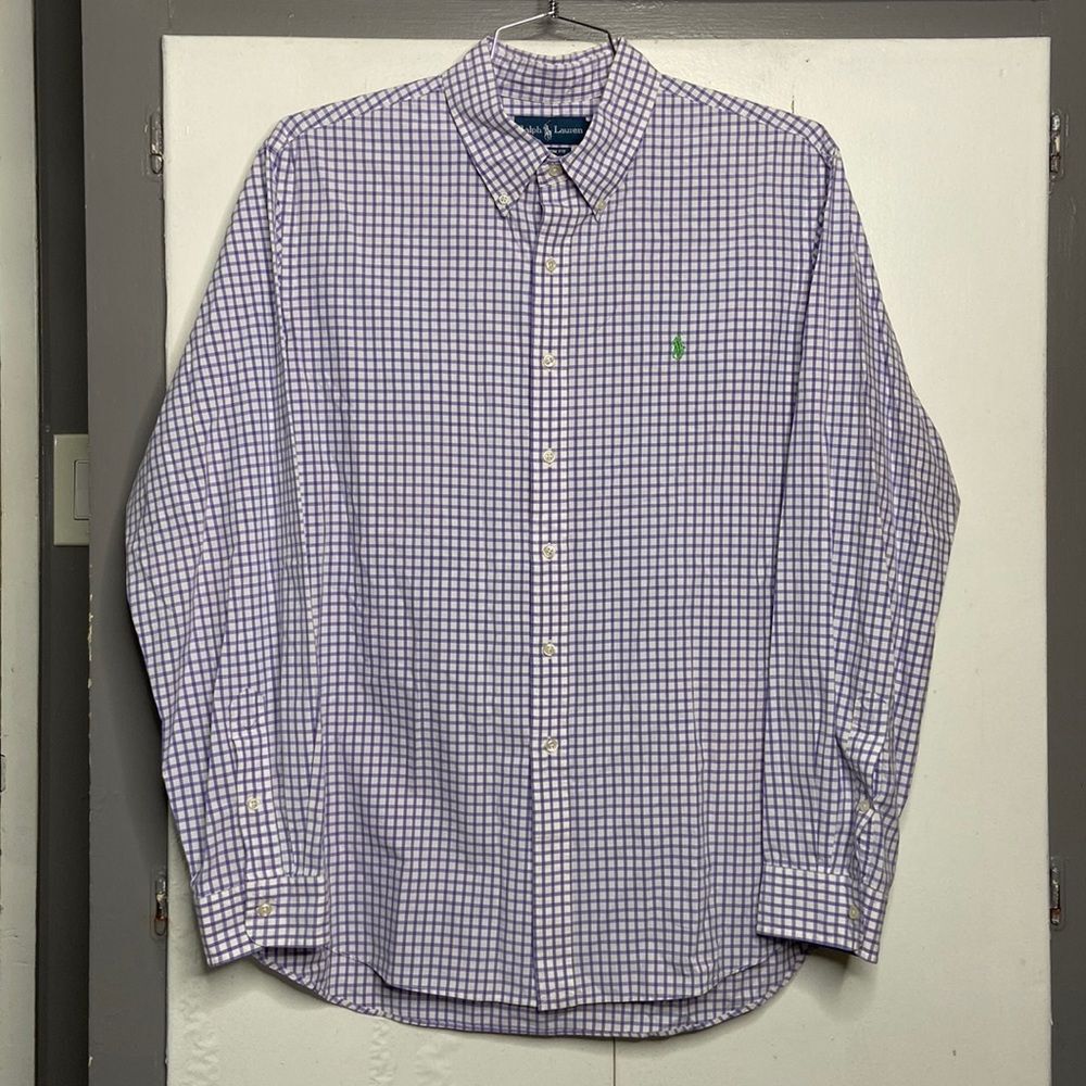 ralph lauren men long sleeve button down shirt 2xl purple check gingham preppy